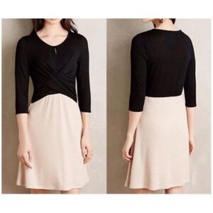 Amadi from Anthropologie Size L Knit Wrap Crosswrap Dress Black & Beige NWT